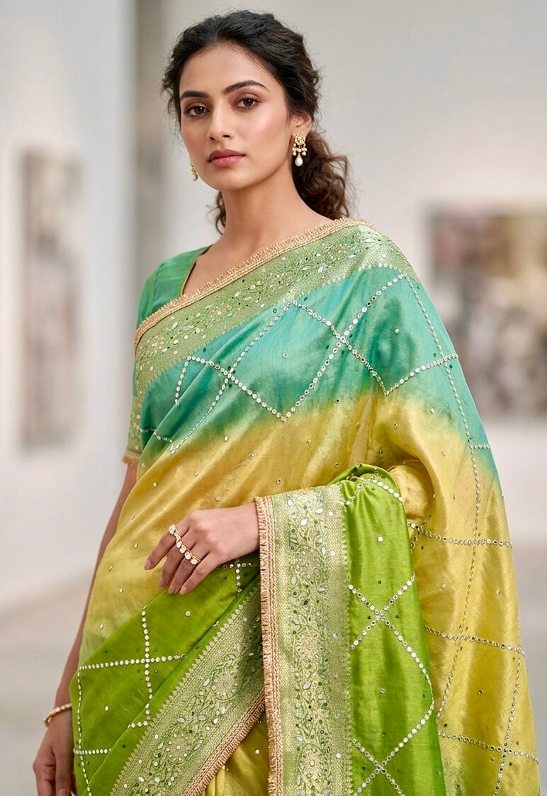 Maharani Banarasiya mirror tissue silk saree