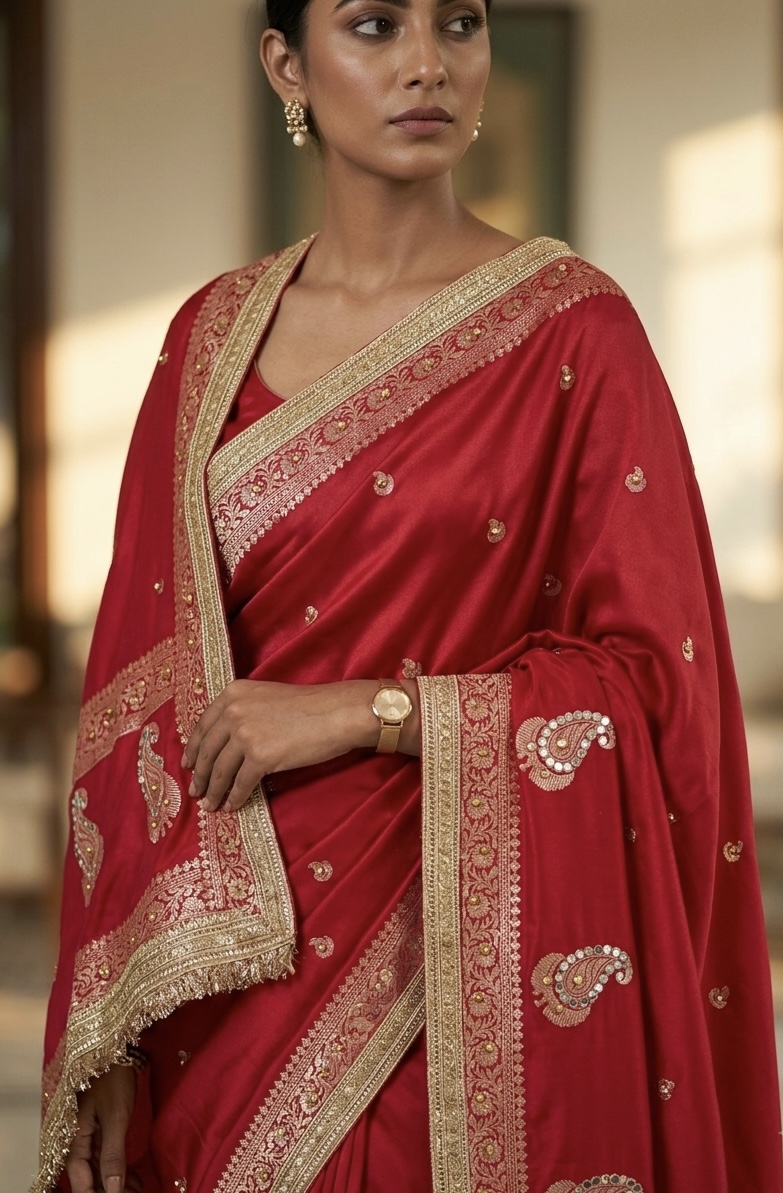 Gota Patti ghunghroo red saree