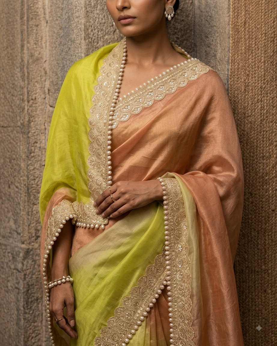 Pearl border dual shade elegance saree