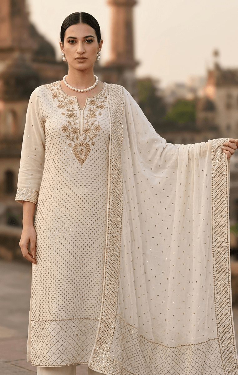 Gulposh Viscose Feather Mukaish Work Kurti and Dupatta Combo