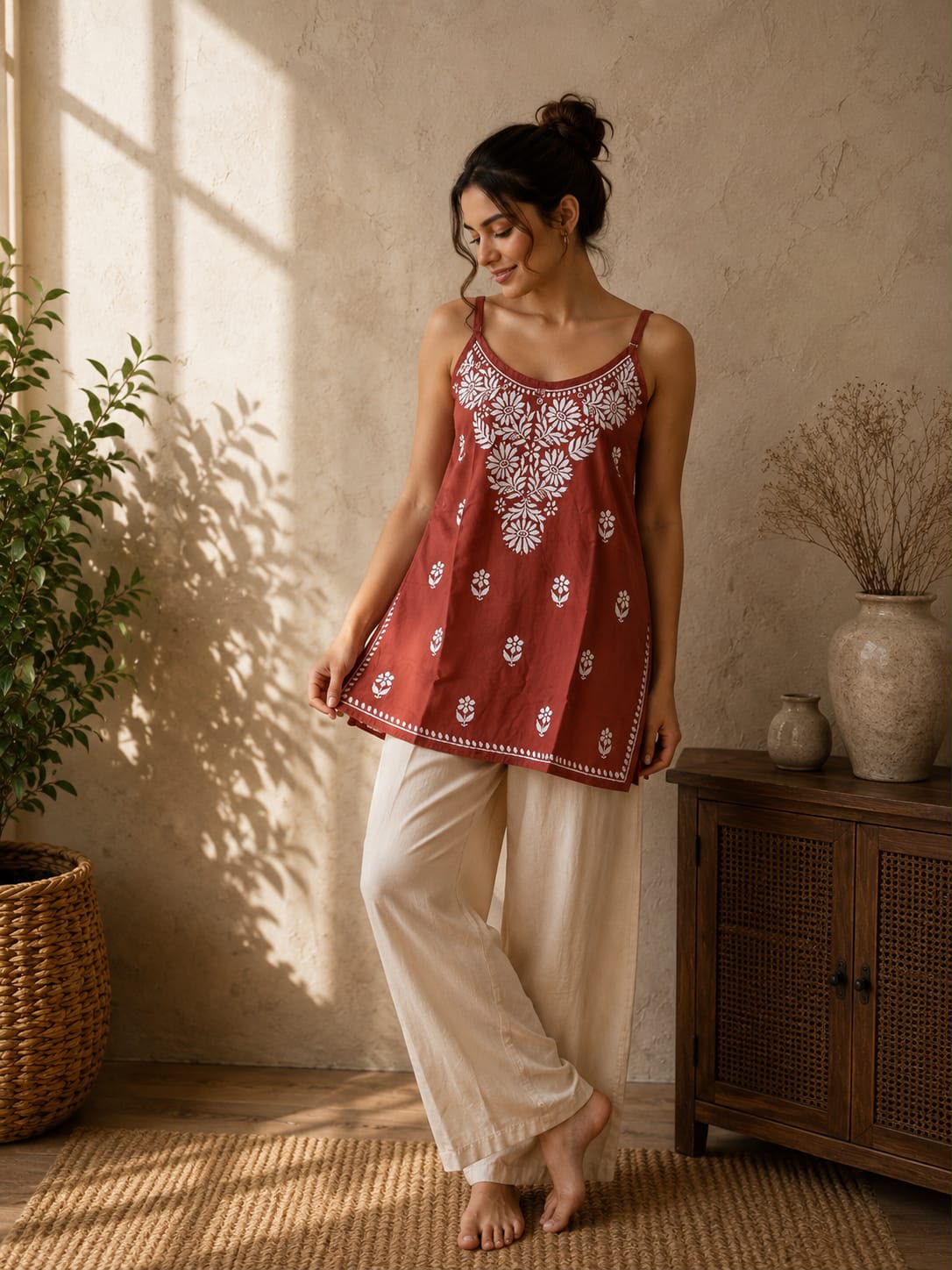Gulaab Noodle Strap Chikankari Kurti