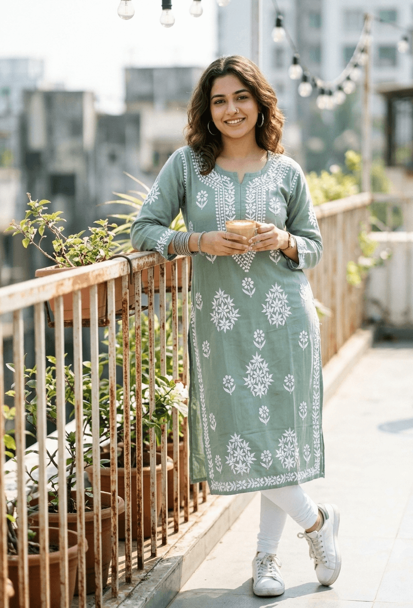 Gulaab Motif Buta Soft Fabric Kurti
